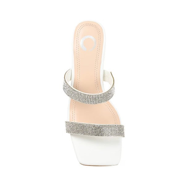 Journee Women's Size 7.5, Shandee Block Heel Dress Sandal, White Rhinestone