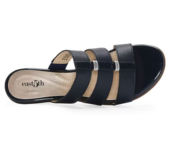 east 5th Women's Size 8, Elden Heeled Slip On Strappy Sandals, Black (NO BOX)