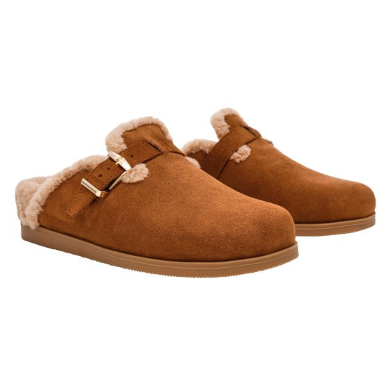 Dolce Vita Women's Size 7, Faux Suede Clogs Cozy Slides, Cognac Brown
