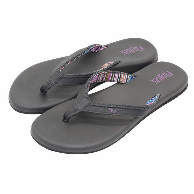 Flojos Ladies' Size 6, Maddy Flip Flop Sandal, Black-Lavender, Customer Return