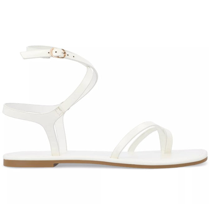 Journee Women's Size 8.5, Charra Strappy Flat Split Toe Sandals, White
