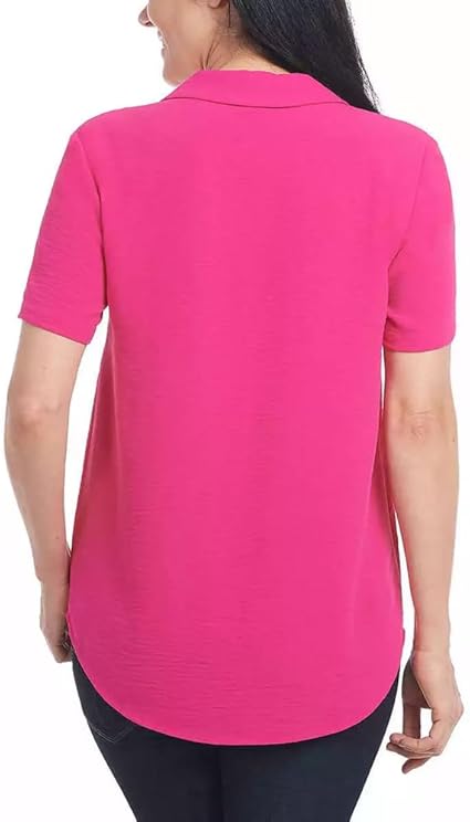 Hilary Radley Ladies' Size Medium (8-10) Short Sleeve V-Neck Blouse, Pink