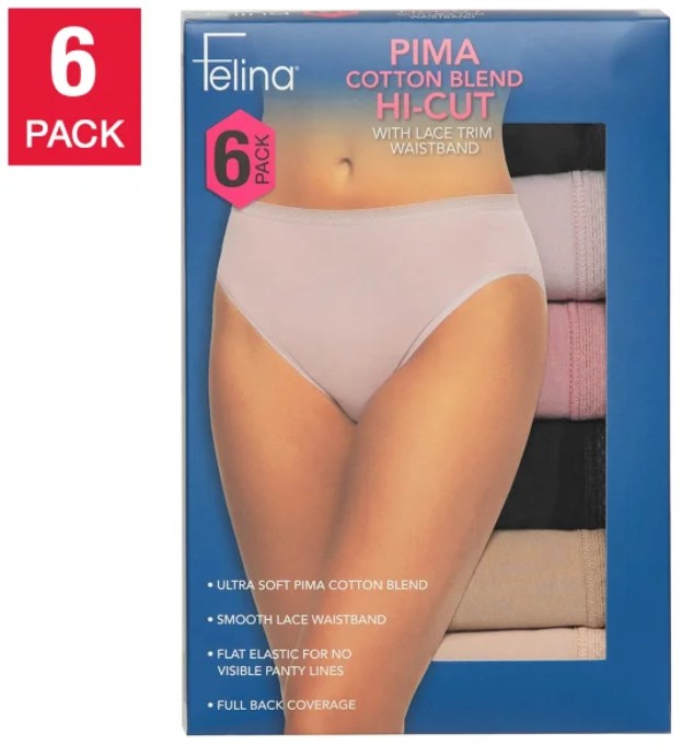 Felina 6-Pack Women's Size XL Hi-Cut with Lace Trim, Open Pack