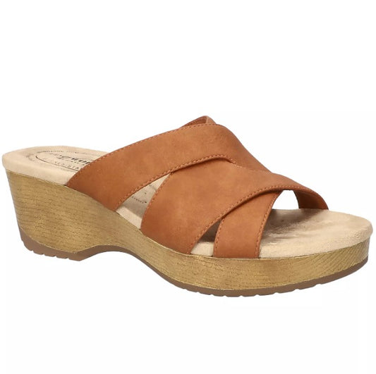 Easy Works by Easy Street Women's 8 WW, Ren Slip-Resistant Sandals, Tan