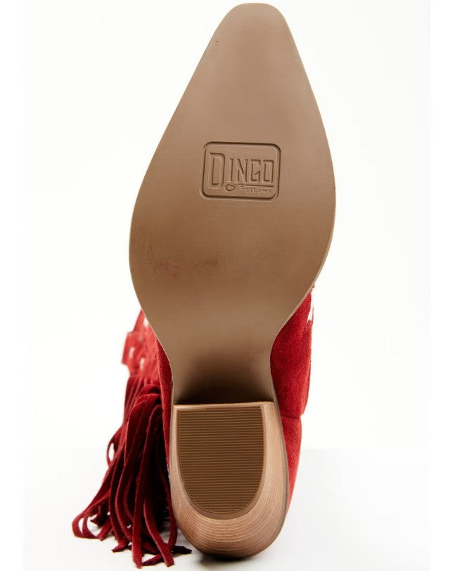 Dingo Women Size 9 M, Super Star Tall Suede Western Fringe Boots, Red Stars