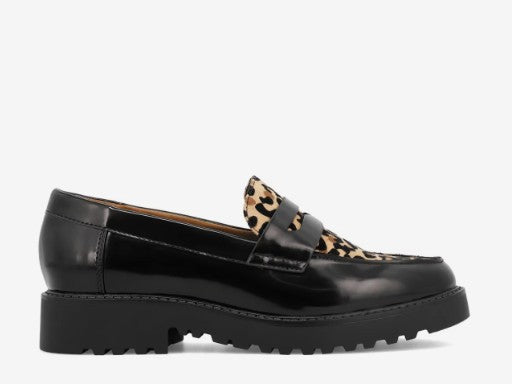 Mia Amore Hali Women's Size 8, Lug Sole Penny Loafers, Black Leopard
