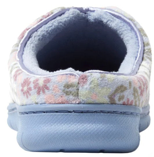 Dearfoams Women's Size Medium (7/8) Indoor/Outdoor Slippers, Blue Floral
