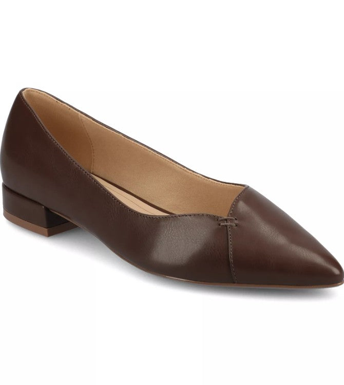Journee Women's Size 9 Wide, Carmin Pointed Toe Dress Flats, Brown