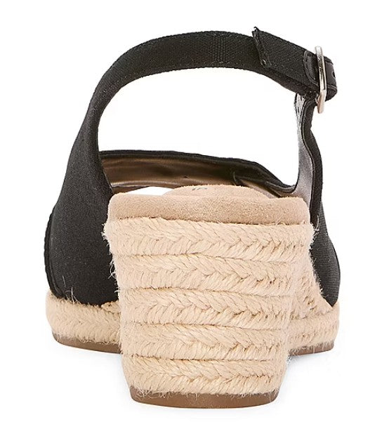 St. John's Bay Women's Size 9 Wide, Lone Slingback Wedge Sandals, Black (NO BOX)