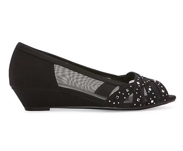 east 5th Women's Size 8.5 Wide, Rainley Peep Toe Slip-On Shoes, Black