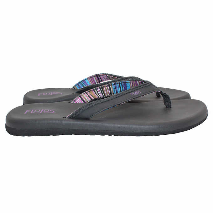 Flojos Ladies' Size 6, Maddy Flip Flop Sandal, Black-Lavender, Customer Return