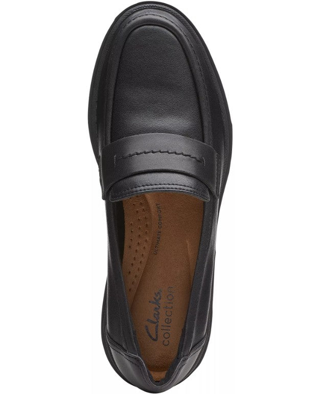 Clarks Calla Ease Women's Size 6, Leather Lug Loafers Comfort Shoes, Black