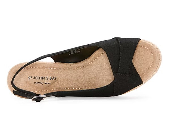 St. John's Bay Women's Size 9 Wide, Lone Slingback Wedge Sandals, Black (NO BOX)