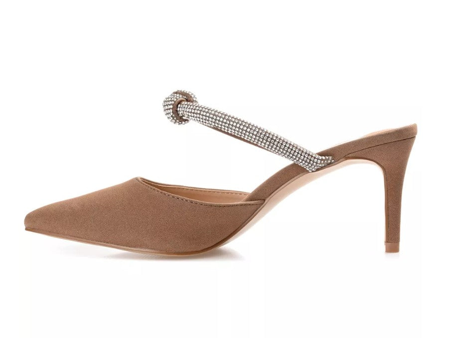 Journee Women's Size 6 Wide, Lunna Rhinestone Knot Pointed Dress Pumps, Brown