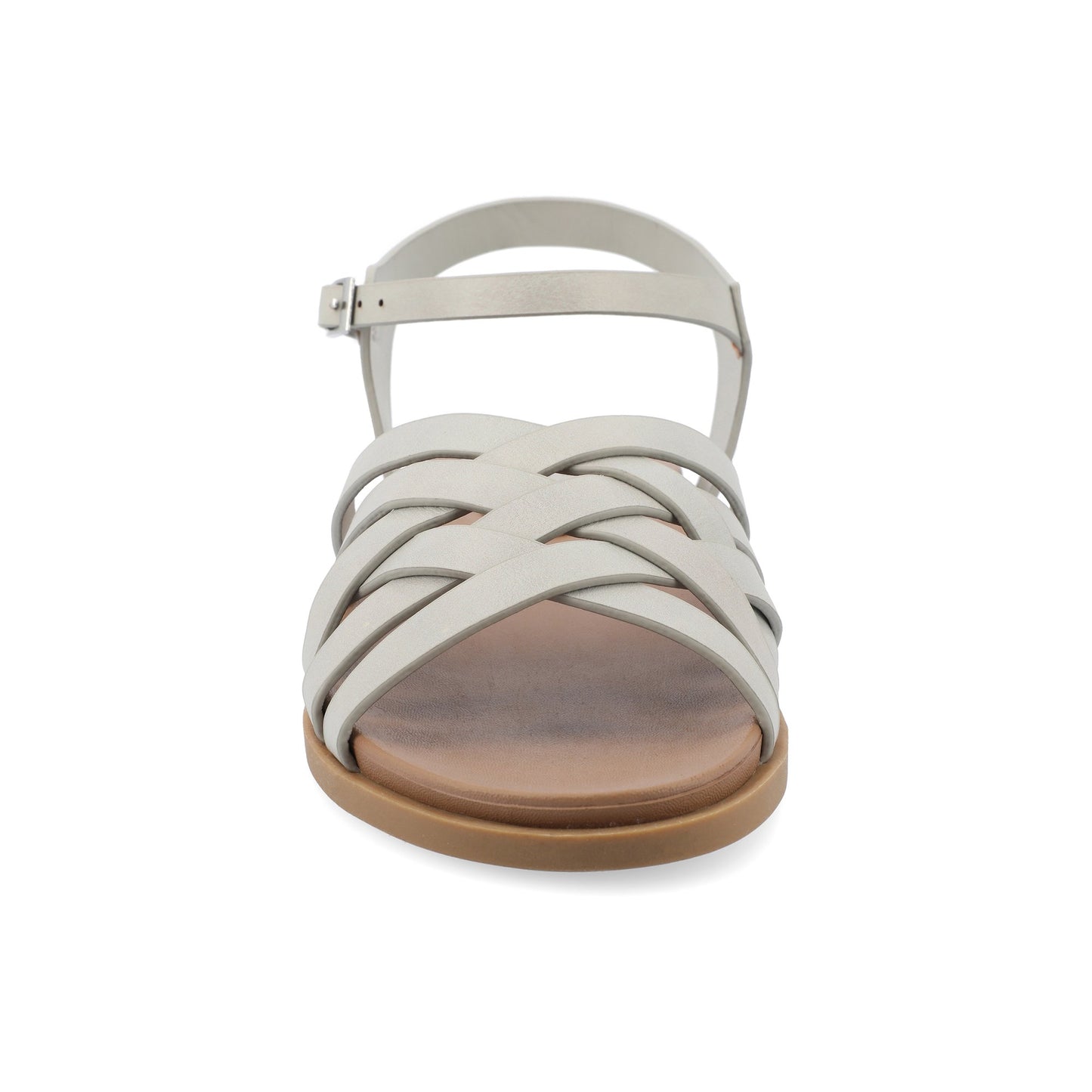 Journee Collection Women's Size 10, Kimmie Ankle Buckle Flat Sandals, Grey