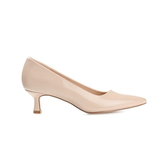 Journee Collection Celica Women's Size 7.5, Kitten Heel Pumps, Patent Nude