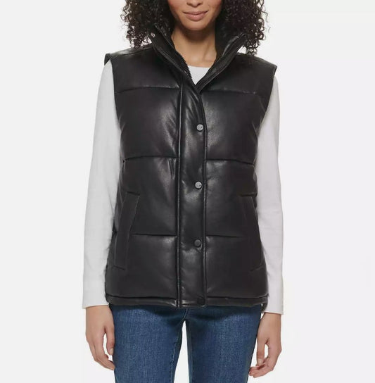 Marc New York Ladies' Size Large (12-14) Faux Leather Puffer Vest, Black