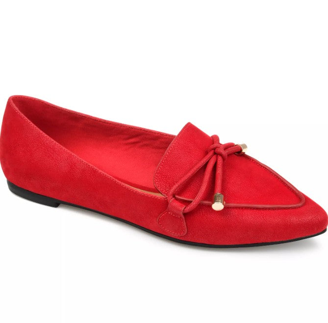 Journee Women's Size 7, Muriel Bow Detail Pointed Toe Flats Loafers, Red