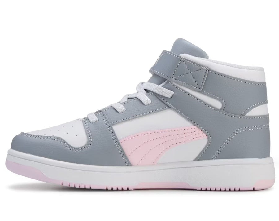Puma Kids' Size 3, Rebound Layup High Top Sneakers Shoes, Gray - Pink (NO BOX)