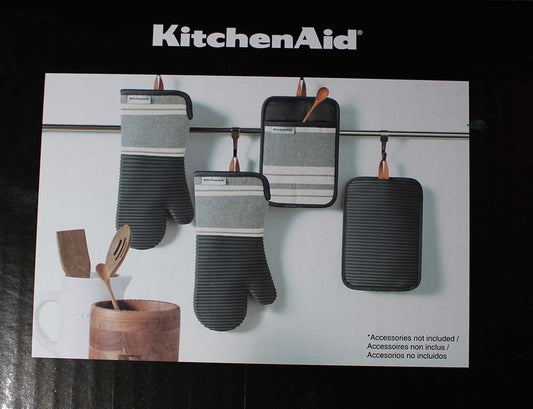 KitchenAid (2) Mitts (2) Potholders Non-Slip Silicone Grips, Set of 4, Black