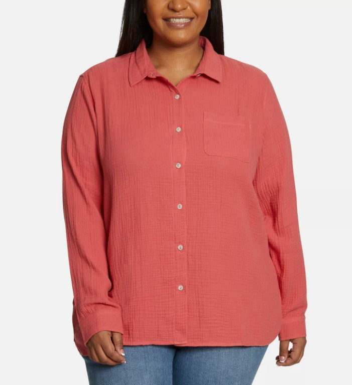 Jessica Simpson Ladies' Size XXL (20-22), Gauze Button Front Shirt, Red