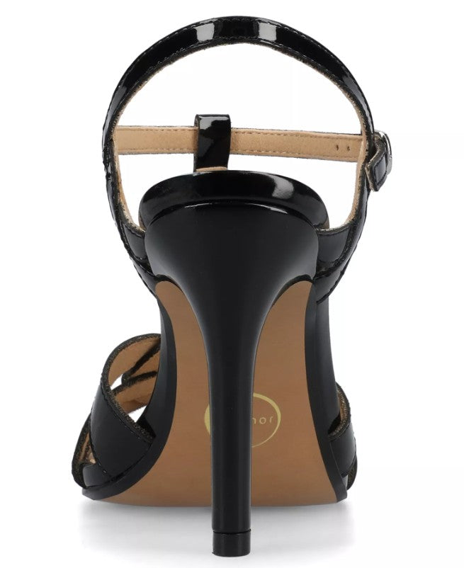 Journee Collection Women's Size 7.5, Valry Stiletto Dress Sandals, Black Patent