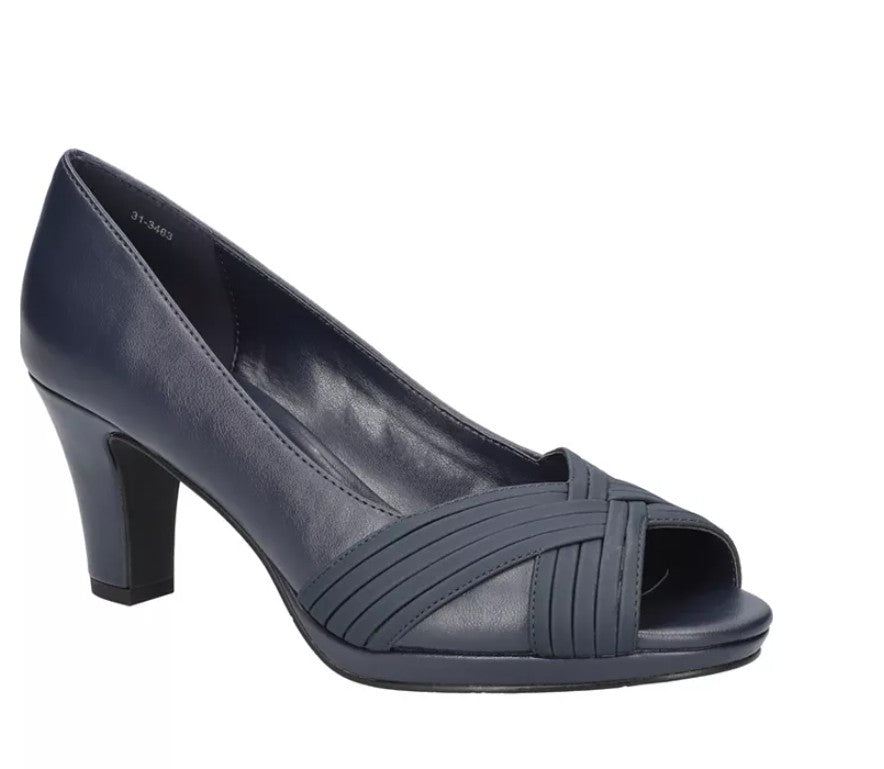 Easy Street Women's Size 9 Wide, Lavish Platform Peep Toe Pumps, Navy