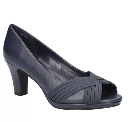 Easy Street Women's Size 9 Wide, Lavish Platform Peep Toe Pumps, Navy
