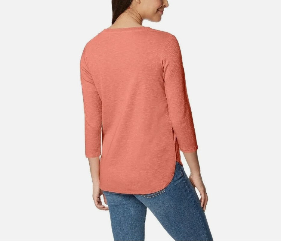 Kirkland Signature Women's Size Large (12-14) 3/4 Sleeve Slub Tee Shirt, Pink