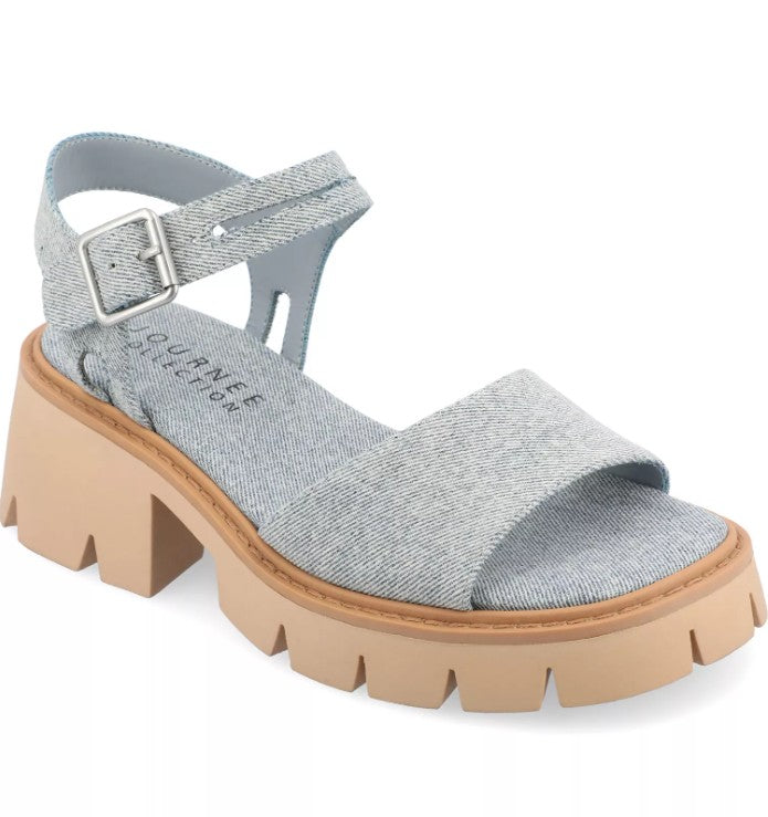 Journee Collection Women Size 8.5, Tillee Lug Sole Platform Sandals, Light Denim