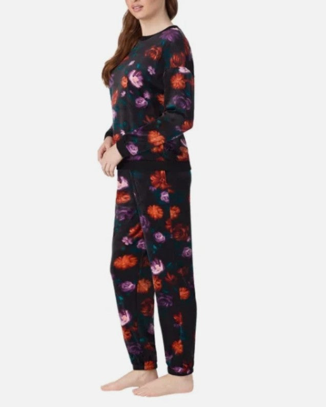 Room Service Women's Size Medium, 2-piece Jogger Pajama Set, Black Floral
