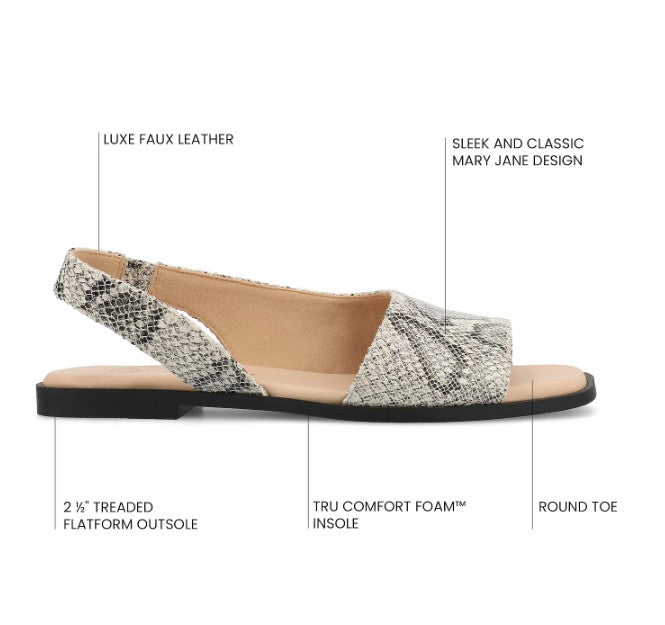 Journee Women's Size 10 Wide, Brinsley Sling Back Flat Sandals, Snake