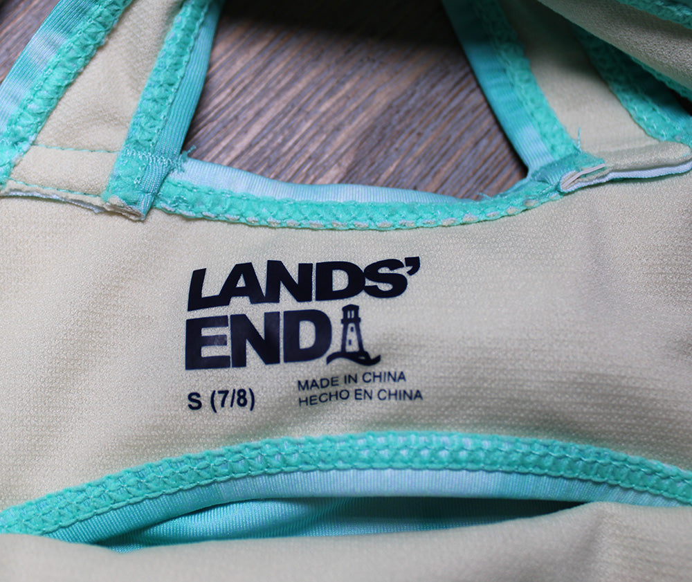 Lands End Girl's Size Small (7/8) Swim Set, Rash Guard Hoodie and Swimsuit