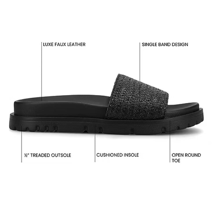 Journee Collection Women's Size 6, Starr Flat Slide Slip on Sandals, Black