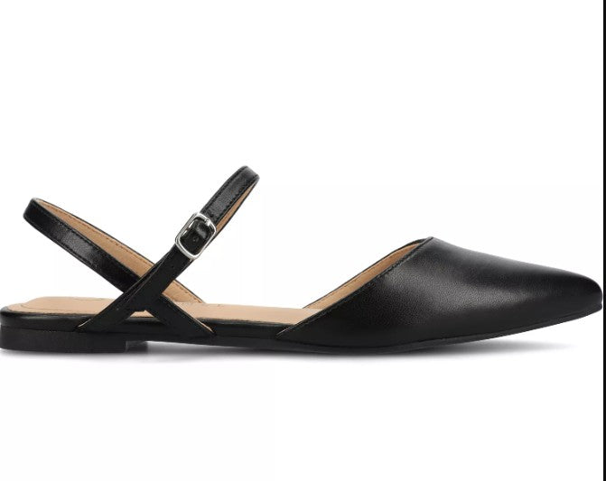 Journee Collection Women's Size 7, Martine Strappy Pointed Toe Flats, Black