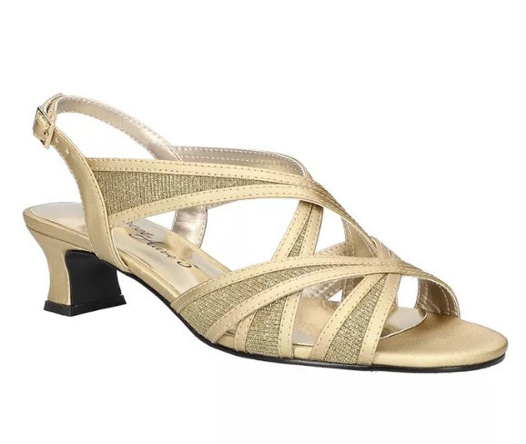 Easy Street Women's Size 7.5 Wide, Tristen Dress Sandals, Gold Satin/Glitter