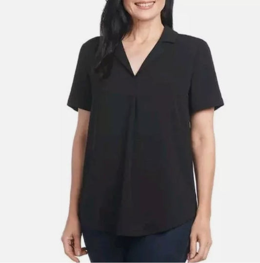 Hilary Radley Ladies' Size X-Small (0-2) Short Sleeve V-Neck Blouse, Black