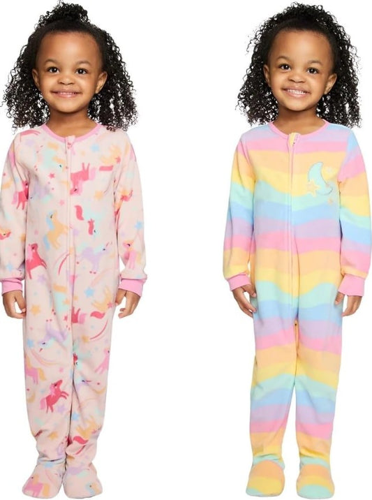 Kids Headquarters Toddler Size 2T 2-Pack Footed Blanket Sleeper, Pink Unicorn