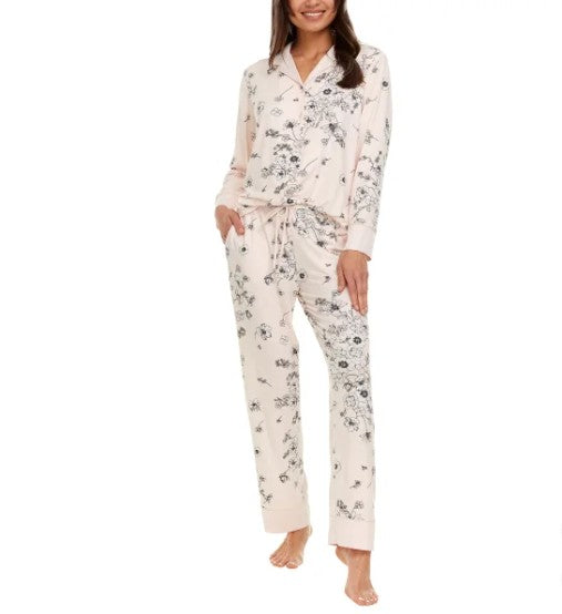 Flora Nikrooz Womens Size XS (0-2) Satin Trim Notch Collar PJ Set, Pink, Grade A