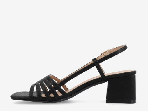 Journee Collection Womens Size 7.5, Shayana Slingback Block Heel Sandals, Black
