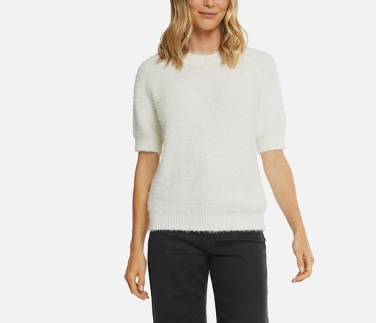 Matty M Ladies' Size Medium (8-10) Short Sleeve Eyelash Sweater, Ivory