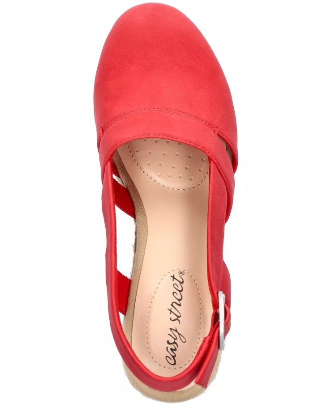 Easy Street Women's Size 11 Wide, Stargaze Espadrille Slingback Wedge Shoes, Red