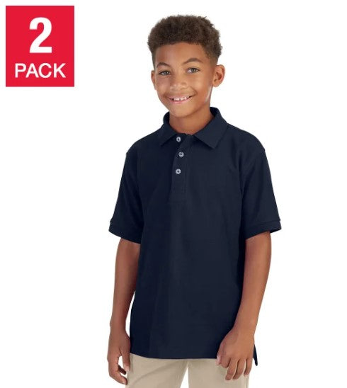 French Toast Youth Size Large (10-12) 2-pack Short Sleeve Polo, Navy Blue