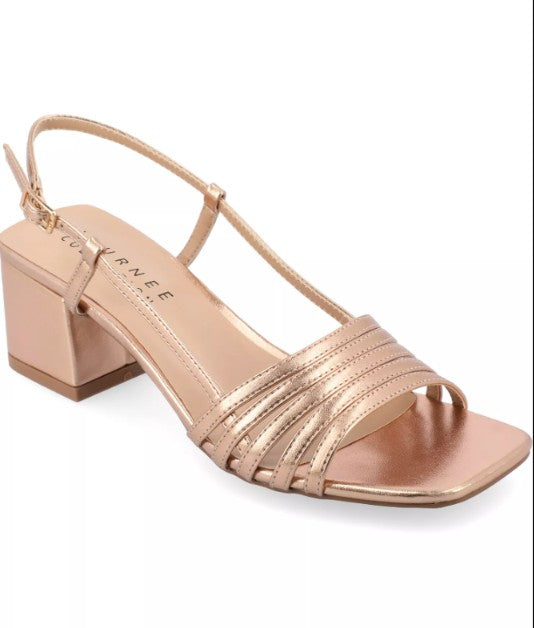 Journee Collection Women Size 6.5 M, Shayana Slingback Heel Sandals, Rose Gold