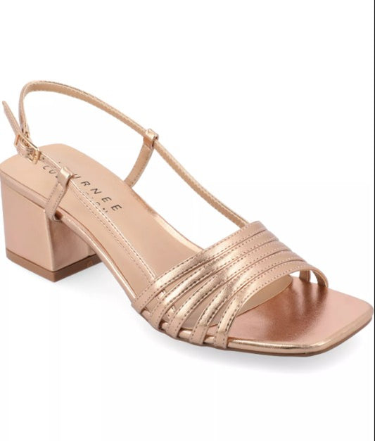 Journee Collection Women Size 6.5 M, Shayana Slingback Heel Sandals, Rose Gold