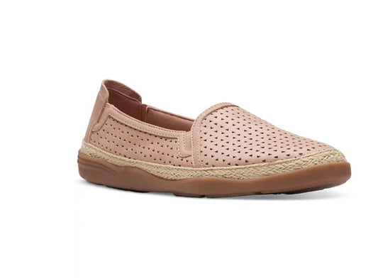 Clarks Women's Size 6.5, Slip-On Espadrille Leather Flats, Beige, New (NO BOX)