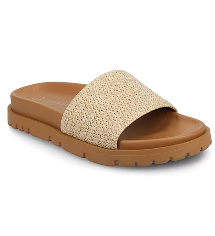 Journee Collection Women's Size 9, Starr Flat Slide Slip on Sandals, Natural