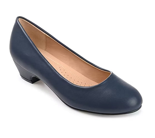 Journee Collection Saar Women's Size 12 Wide, Low Block Heel Pumps, Navy