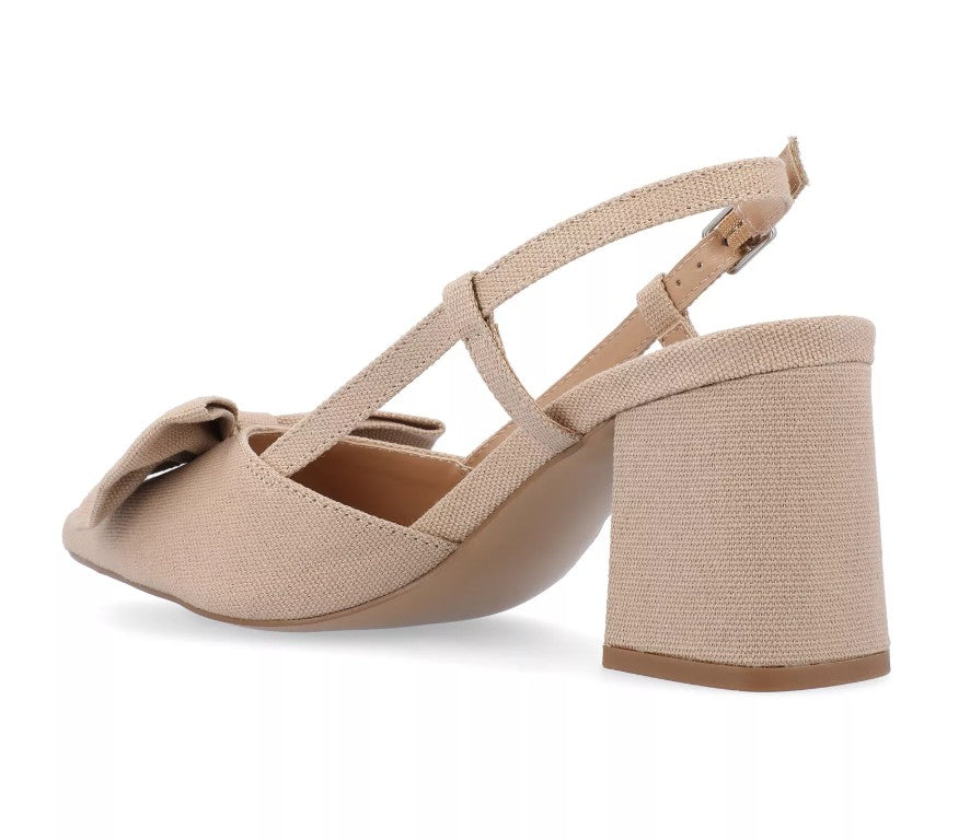 Journee Tailynn Women's Size 7.5, Dress Shoes Block Heel Slingback Pumps, Tan