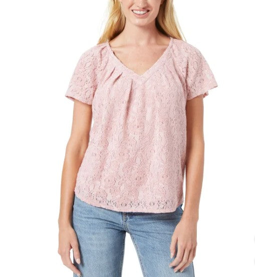 Cupio Ladies' Size XL (14-16) Soft Lined Lace Top, Pink, NWOT